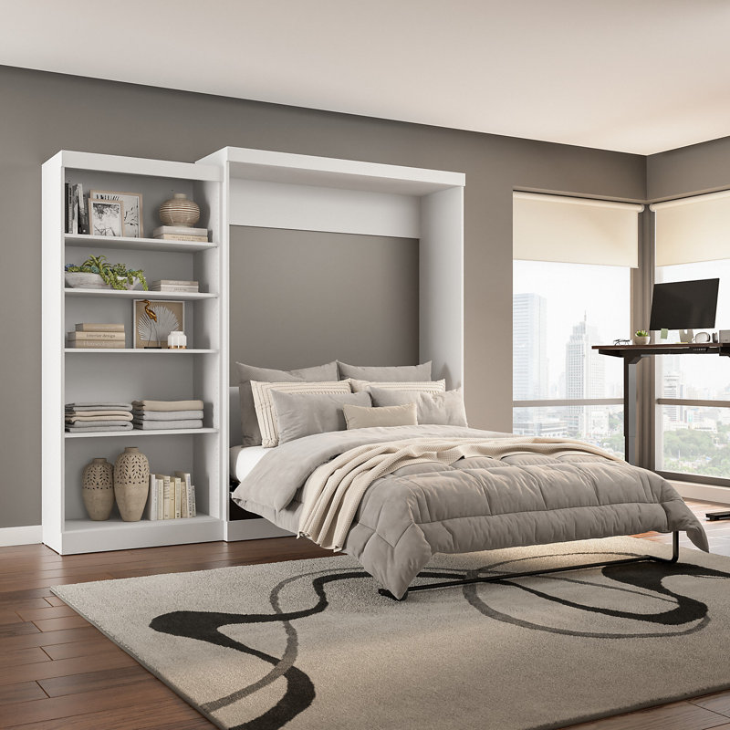Arlex Bed and Storage Unit with Doors (89W), White, Queen