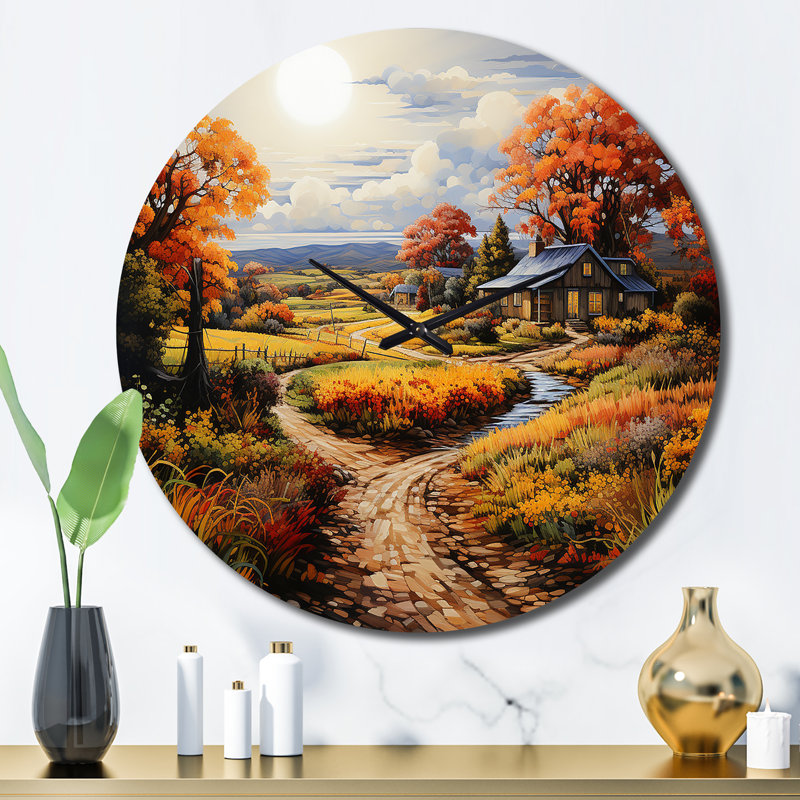 Farmhouse Harvest Pointillism - Horloge murale campagne, Grand