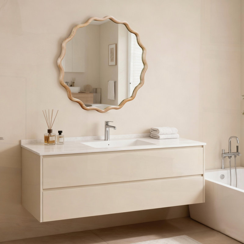 Miroir Wavy, 30 po x 1,18 po, Bois naturel