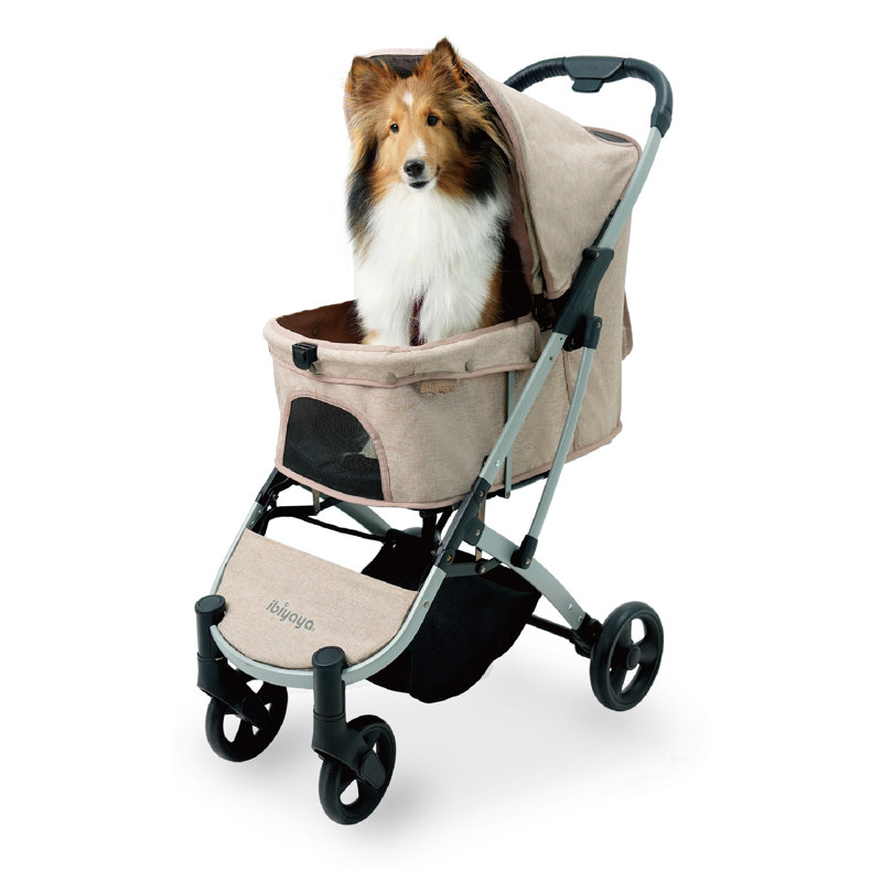 Compact Foldable Beige Polyester Pet Stroller with EVA Wheels