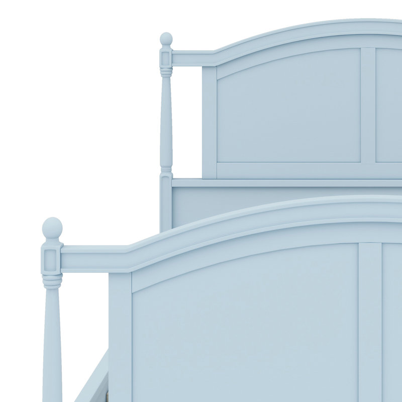 Lit en bois de style campagnard traditionnel avec tête de lit arquée et base de lit, Double, Bleu clair