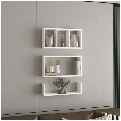 Ensemble de 3 tablettes murales modernes Trego pour le rangement et la décoration de salons, de studios, de bureaux ou de chambres à coucher
