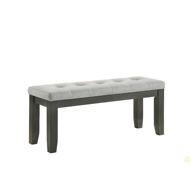 1Pc Bench Fabric Upholstery Tufted Tapered Wood Legs, Gray