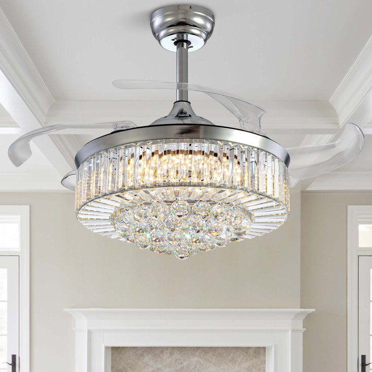 Presnell Dimmable Crystal Ceiling Fan with LED Lights and Remote Control