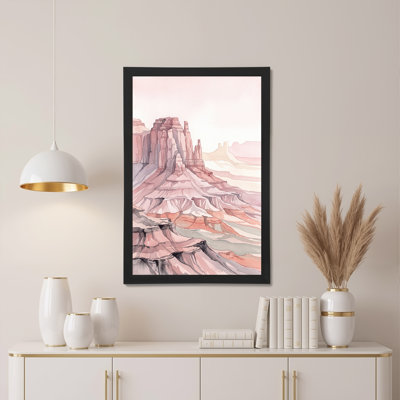 Rose, aquarelle, canyon, formation rocheuse, art mural