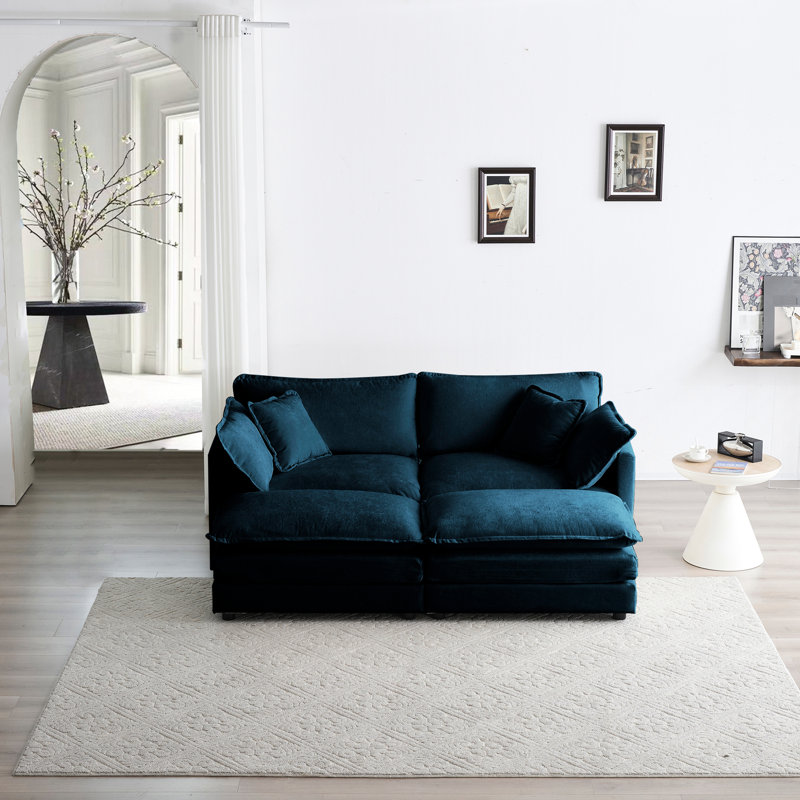 4 canapé modulaire 2 places avec repose-pieds 2 places en chenille bleue