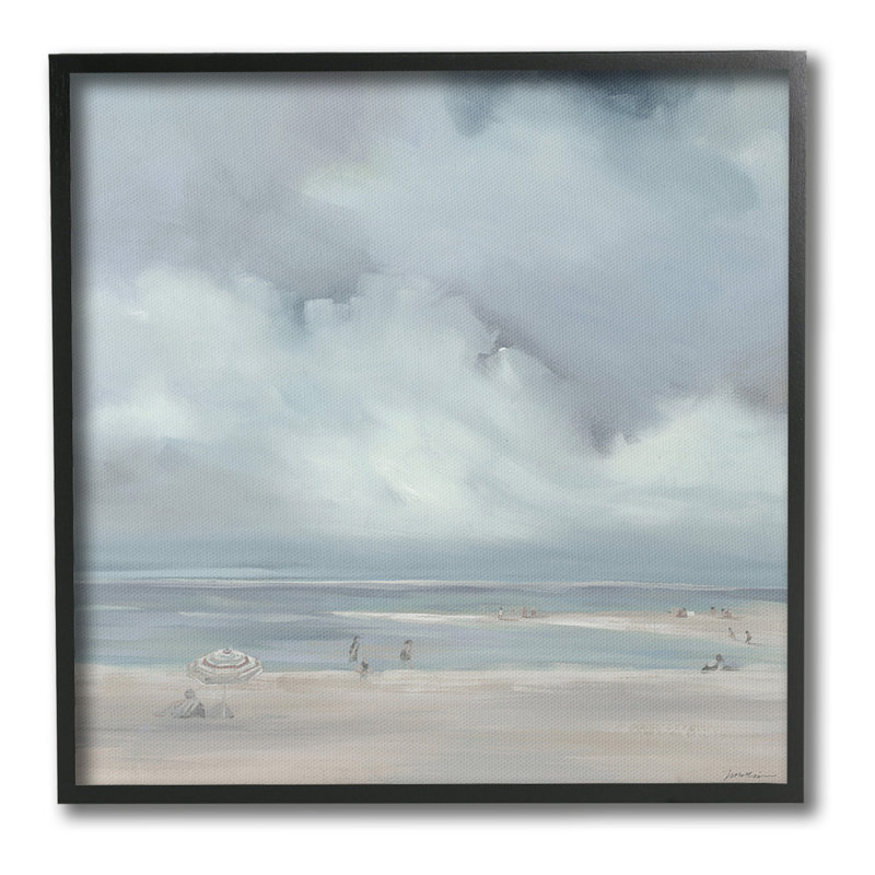 «Foggy Beach Landscape», art de la giclée encadrée par Liz Jardine, Giclée encadrée noir minuit, H 17 po x l 17 po
