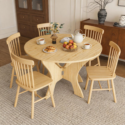 43 Inch Folding Dining Table, Wild Oak Veneer MDF Tabletop, Space-Saving Foldable Kitchen Table for Indoor & Outdoor Small Spaces