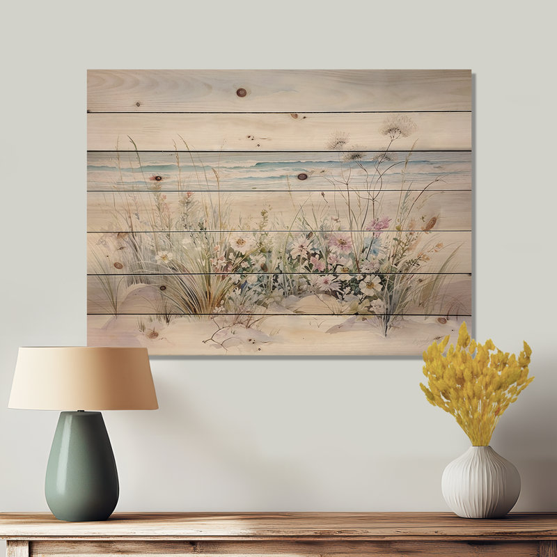 Hage - Décoration murale en bois floral sur bois de pin naturel, H 34 po x l 44 po