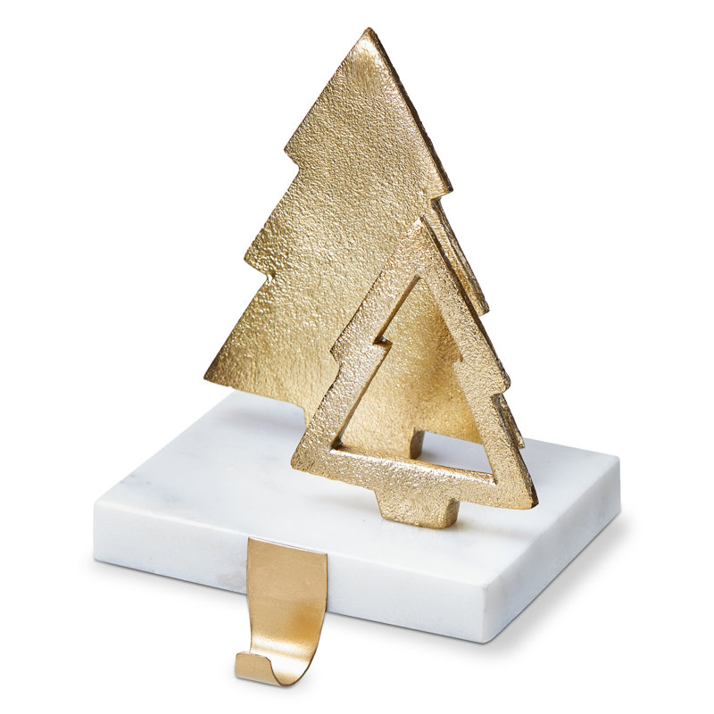Double Tree Stocking Holder Gold Iron Christmas