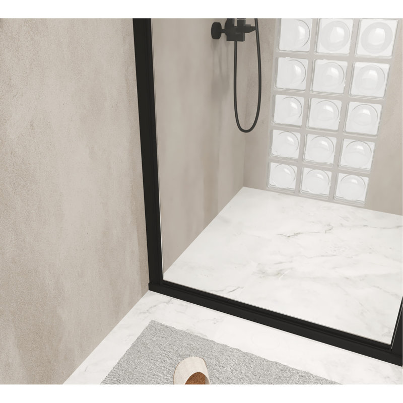 34"X 72" Shower Door With Pivot And 6Mm Tempered Glass, Black Aluminum Half Frame Safe - Arrival Packaging Secure