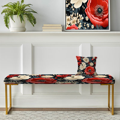 Banc floral rembourré or