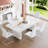 79'' Marble-Patterned Wood Dining Table Set for 6-329440507-331281789