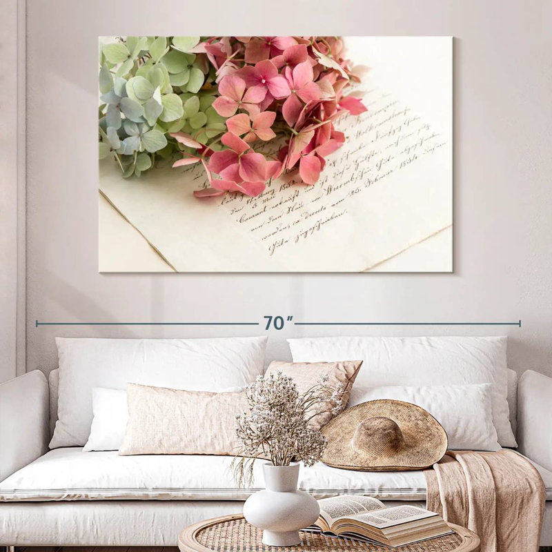 Hortensia et lettre d'amour, H 34 po x l 51 po