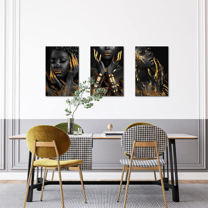 3 Piece Wrapped Canvas Set, Gold