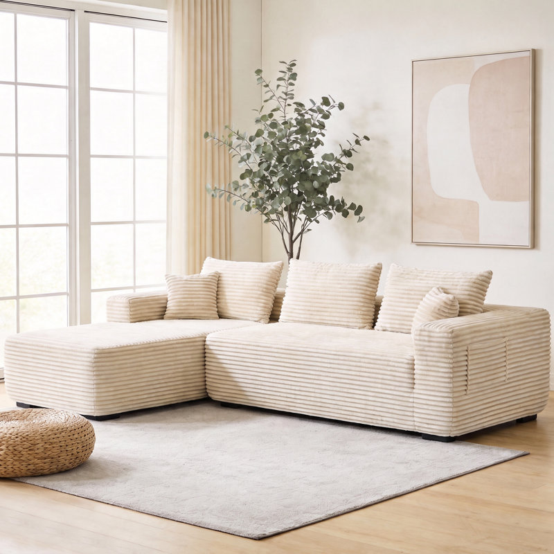 Canapé moderne, canapé modulaire en forme de L, canapé 2 places spacieux et confortable avec coussins pour le bureau du salon beige