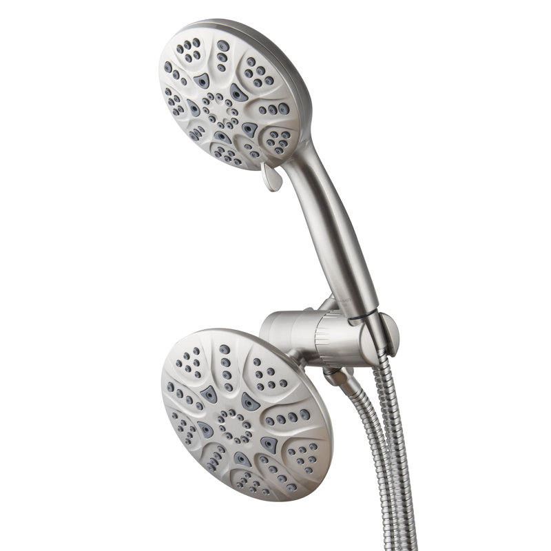 Pomme de douche double à fonction haute pression (avec pause) Ana Bath 6 po avec tuyau de douche 8 pi, Nickel brossé