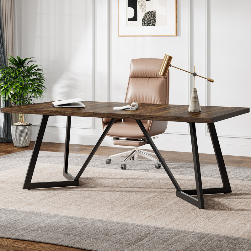 70.86-Inch Large Modern Executive Desk, Brown