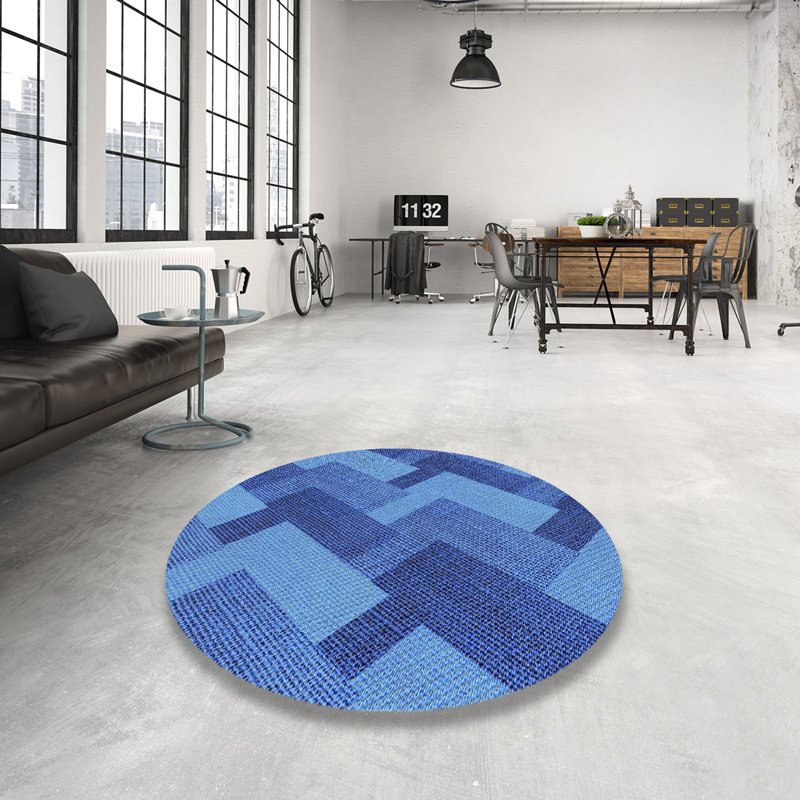 Tapis décoratif géométrique bleu, Rond 4 pi