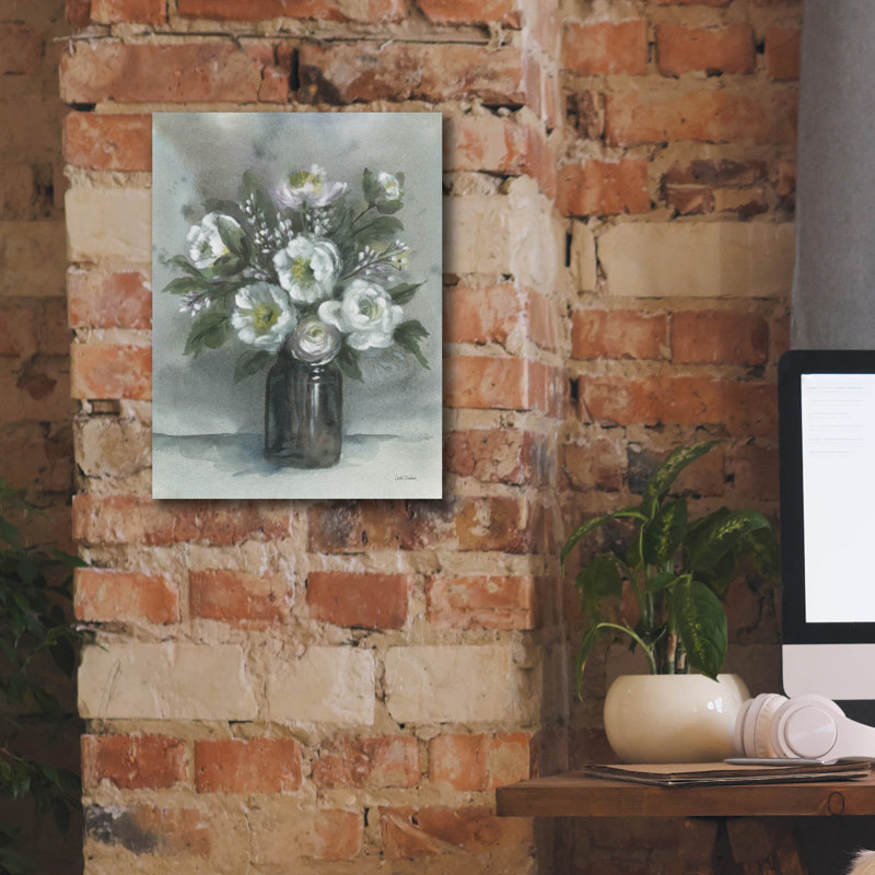 "Epic Graffiti" White Floral Vase "par Leslie Trimbach, art mural sur toile, H 16 po x l 12 po x P 0,75 po