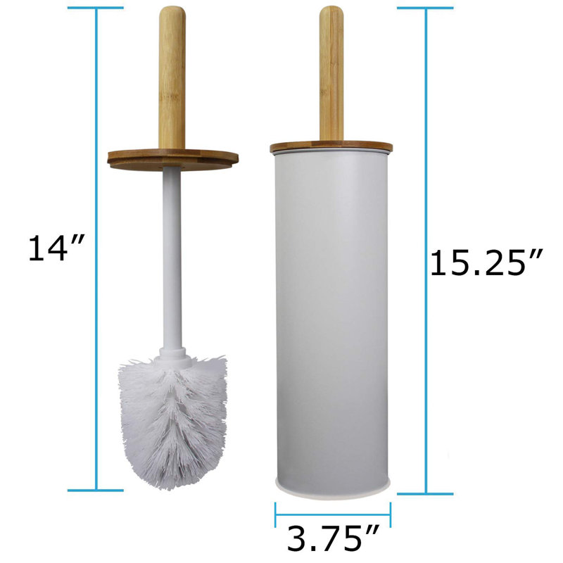 White Metal Toilet Brush Holder with Bamboo Handle