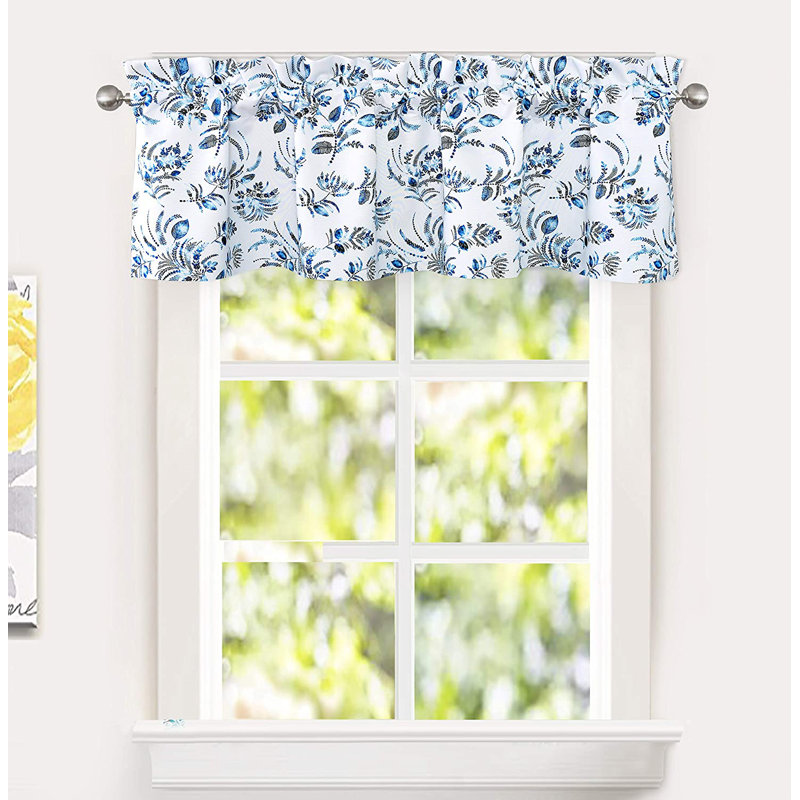 Navy Gray Floral Rod Pocket Thermal Insulated Valance
