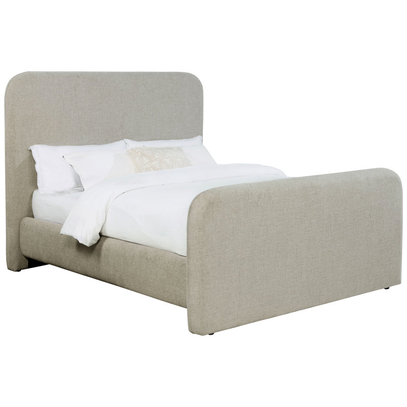 Grand lit tapissier gris, simplicité moderne, tête et pied à panneau double, rembourrage, base à lattes pour une plateforme de soutien de style contemporain, coins arrondis, détente confortable,