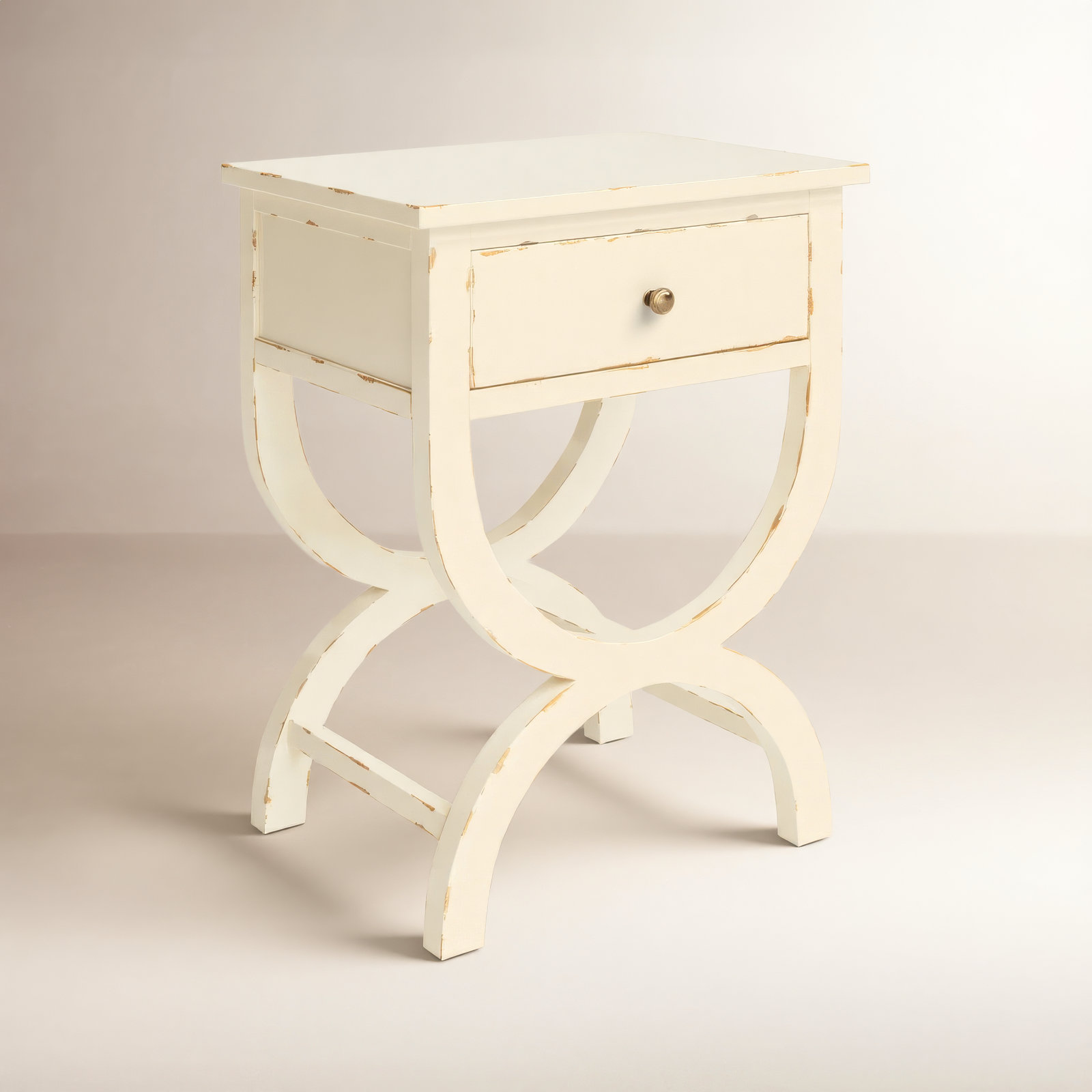 Floris End Table With Storage, Distressed Vanilla