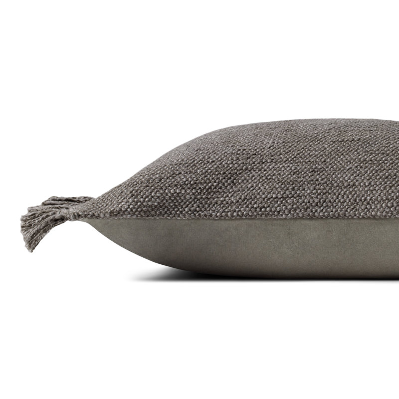 Gray Fringe Trimmed Cotton Blend 22'' Throw Pillow