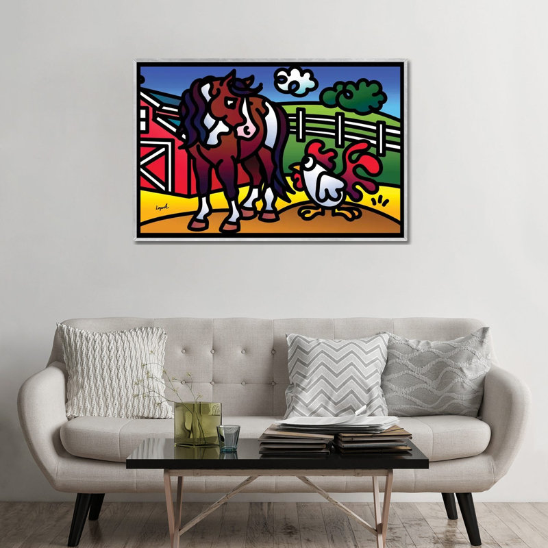 «Farm Doodles II» par Lisa Lopuck - impression d'art graphique, H 32 po x l 48 po x P 1,5 po, Toile avec cadre argenté