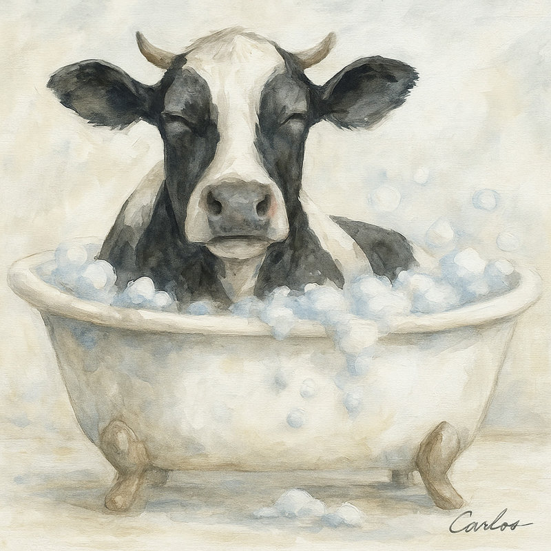"Cow Pause – Bubble Bliss" Wrapped Canvas Print
