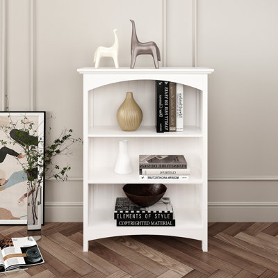 40" H x 29.5" W Wood 3 Tier Bookcase with 2 Arched Support, Storage and Display Bookshelf for Home Office and Living Room, White