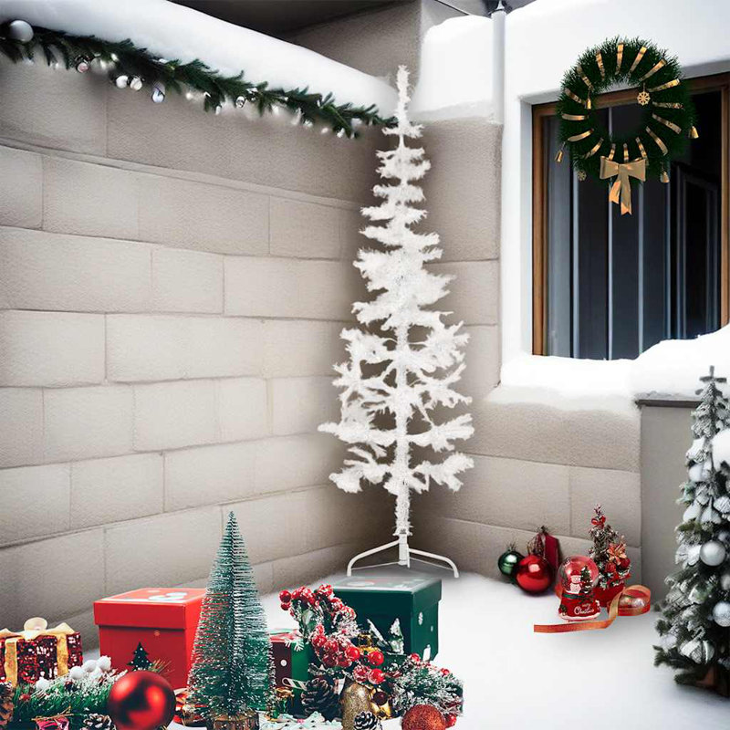 Moitié de sapin de Noël artificiel en PVC blanc 82,7 pouces de hauteur pour économiser de l'espace, Blanc, H 7 pi