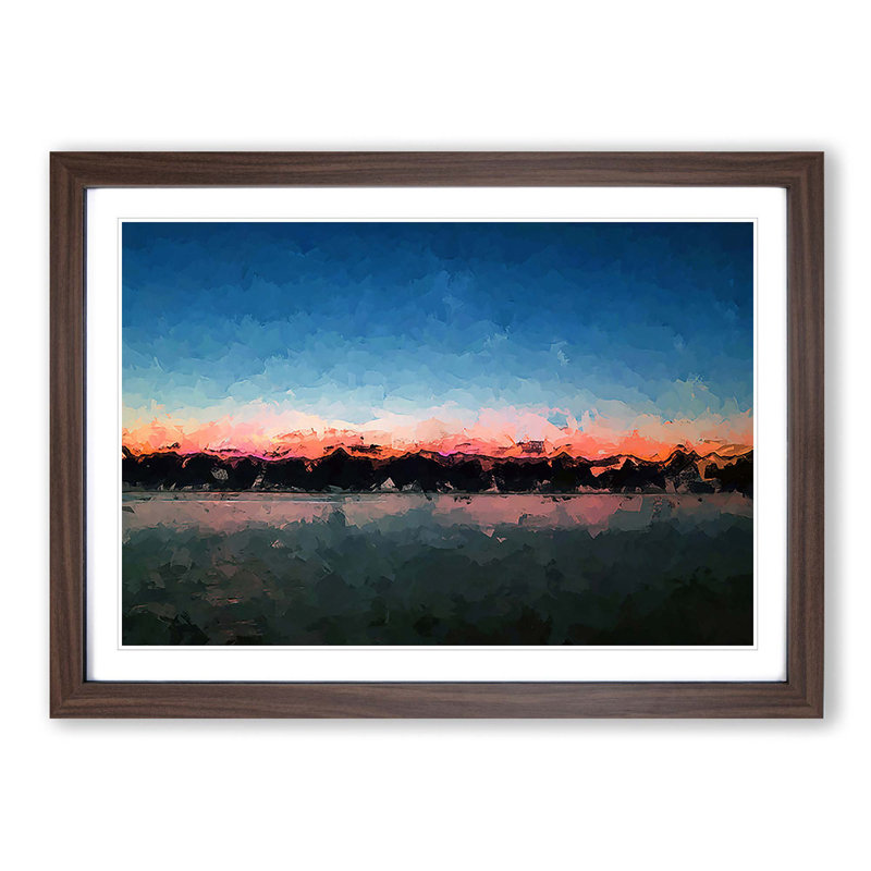 Fuchsia Sky Above the Mountains in Abstract - Picture Frame Graphic Art Print, 36cm H x 48cm W x 2cm D, Walnut Framed