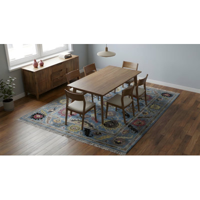 Tapis bleu traditionnel en laine noué à la main Tessa Laine