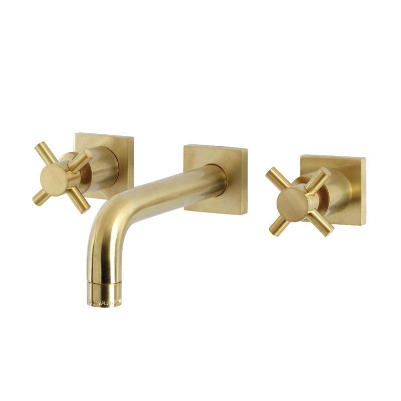 Kingston Brass Concord Two-Handle 3-Hole Wall Mount Bathroom Faucet, Cross, Brushed Brass
