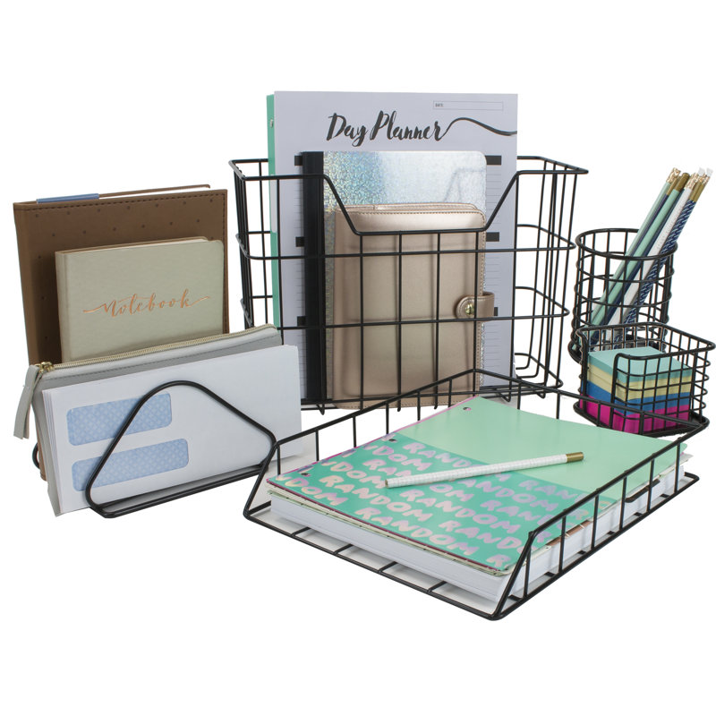 Wire Metal 5 in 1 Desk Organizer Set, Black