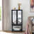 Curio Cabinet Lighted Curio Display Cabinet With Open Storage Space,Solid Wood Legs And Adjustable Shelves, Acrylic Mirrored Back Panel, Tempered Glass Doors,3 Tier And One Open Space(E26 Light Bulb N