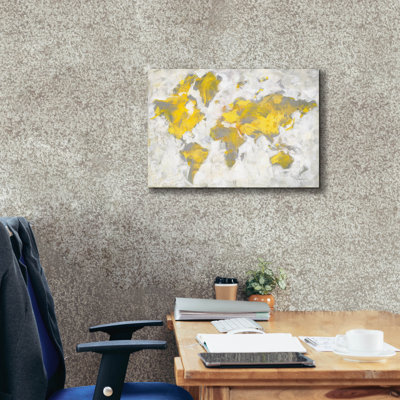 'World Map Yellow Gray' by Danhui Nai Wall Art