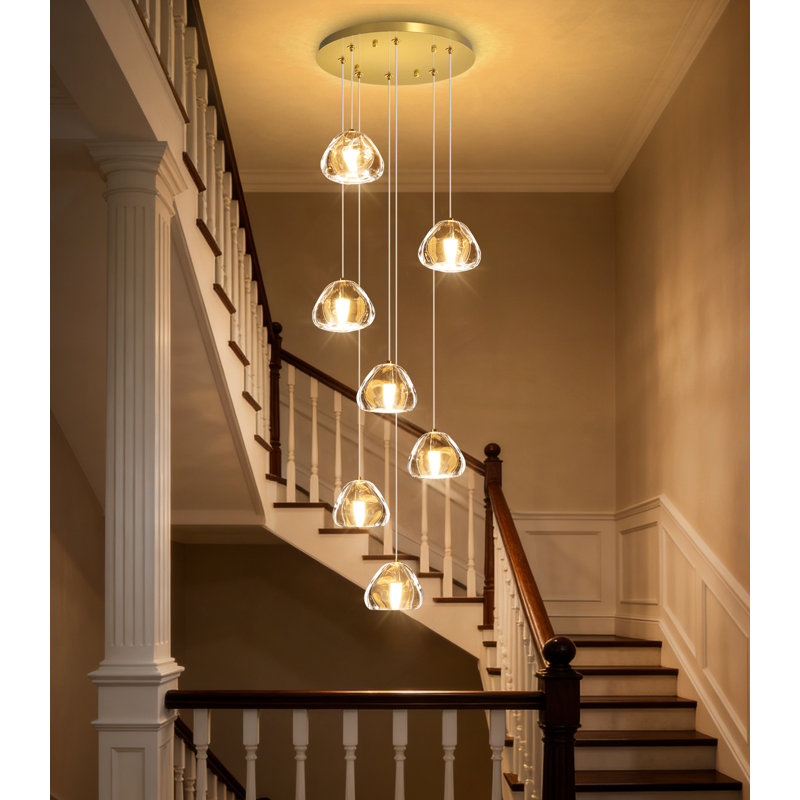 Lustre 7 lumières en cristal Glam Pendants, Doré