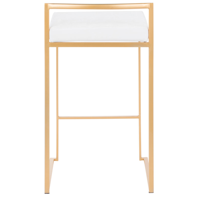 Tabouret de comptoir contemporain empilable en or avec coussin en velours blanc - ensemble de 2, Gold