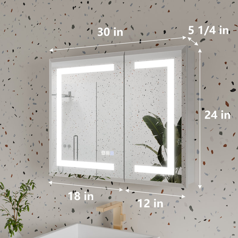 Silver Aluminum Recessed/Surface Mount Lighted Medicine Cabinet With Mirror And Dimming, H 24 po x l 30 po x P 5,24 po