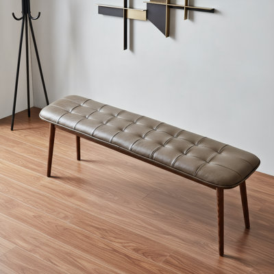 Banc de table en bois de chêne naturel pour salle à manger avec coussin en cuir