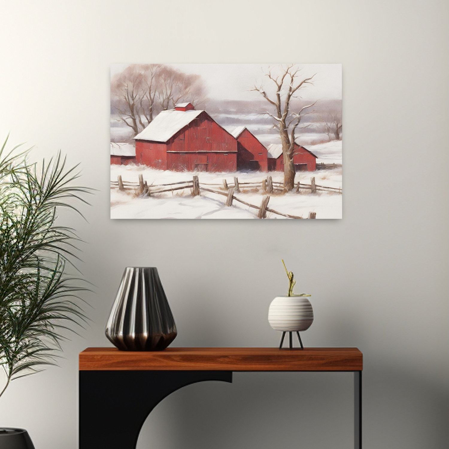 Ophelia & Co. Bundled Up Barns Abstract Contemporary Landscape Winter ...
