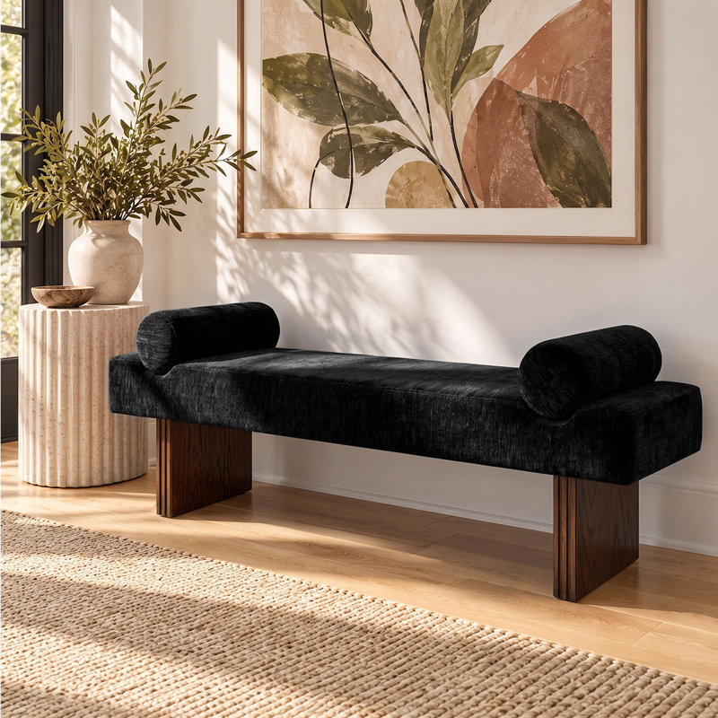 Banc rembourré en chenille l 60 po, Noir