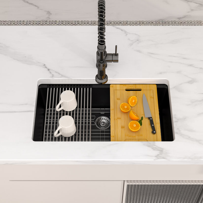 Quartz Classic 33" x 19" x 9.65" Undermount Large Single Bowl Workstation Kitchen Sink with Accessories