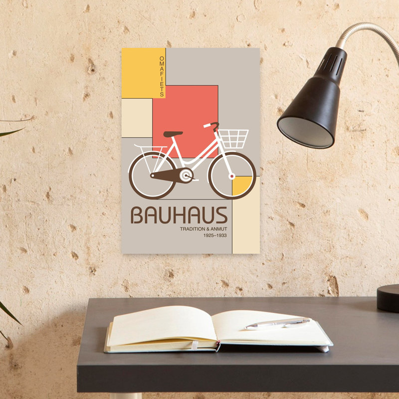 Bauhaus, conception de vélos, abstrait, architecture géométrique classique, art mural urbain, 18" H x 12" W