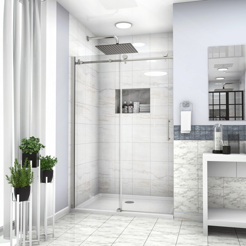 Cabine de douche coulissante simple à porte de douche, 5/16 po (8 mm), Brushed Nickel