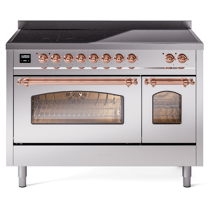 ILVE Nostalgie II Series 48 inch Induction Range with 6 Induction Elements (Glass Door), Stainless Steel/Copper