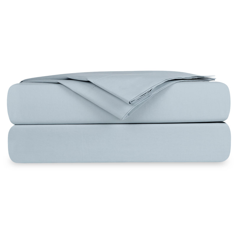 Sheet Sets 100% Organic Cotton Percale Weave Sheet, 400 Thread Count GOTS Certified, Smooth & Moisture-Wicking, Light Blue